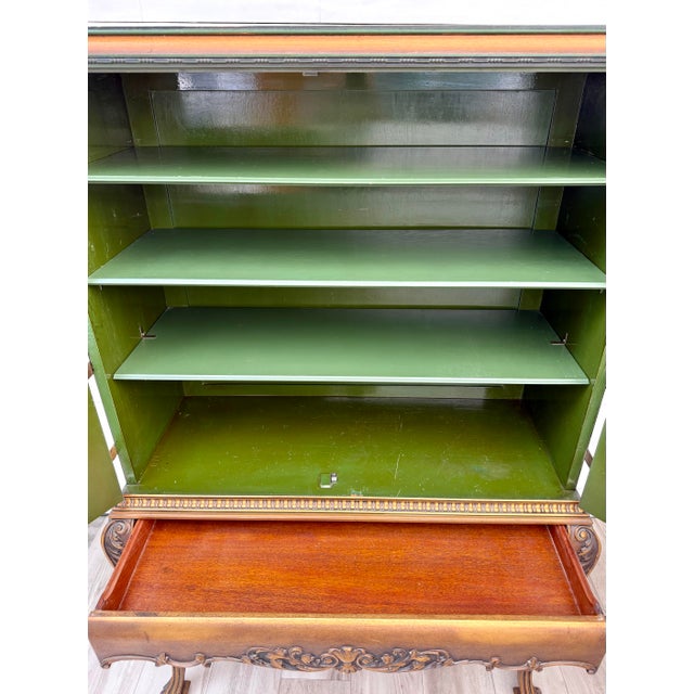 Mid-Century Chinoiserie Scenic Two-Door Cabinet With Ornate Brass Hardware For Sale - Image 9 of 18
