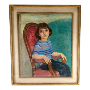 1970's American Pastel Portrait Painting by Martha Herpst in Newcomb Macklin Frame