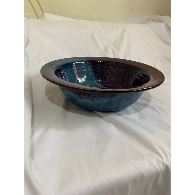 Ceramic Stoneware Bowl in Reds and Blue by Nationally Recognized North Carolina Potter Bill Stewart For Sale - Image 7 of 8