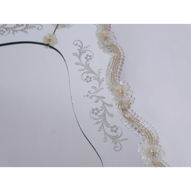 Vintage Venetian Scalloped Murano Glass Mirror with Etched Floral Details, 1950s For Sale - Image 9 of 13