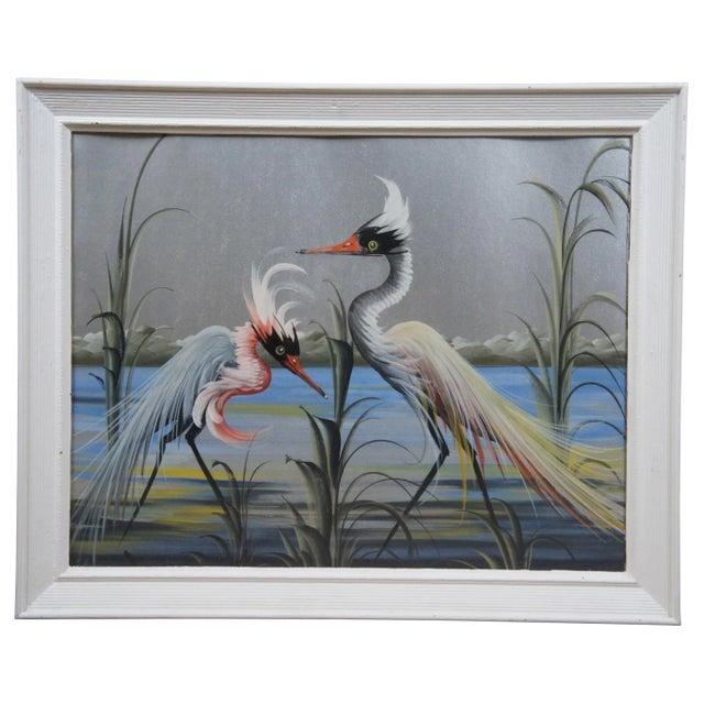 Late 20th Century Herons and Landscape Painting, Framed For Sale - Image 12 of 12