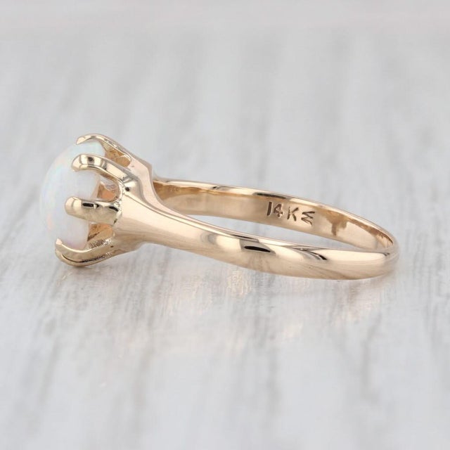 2010s Vintage Woods Round Opal Cabochon Solitaire Ring 14k Yellow Gold Size 6.25 For Sale - Image 5 of 8