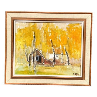 Pia H. Campbell, Houses and Trees in Autumn, 1950s, Oil on Canvas, Framed For Sale