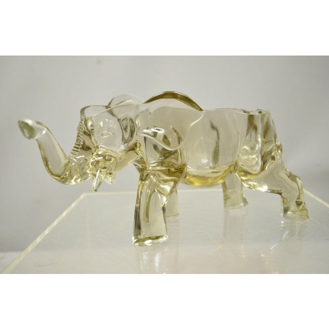 Vintage Co-Operative Flint Amber Glass Consolidated Glass 15" Elephant Candy Trinket Dish (B). Circa Mid to Late 20th...