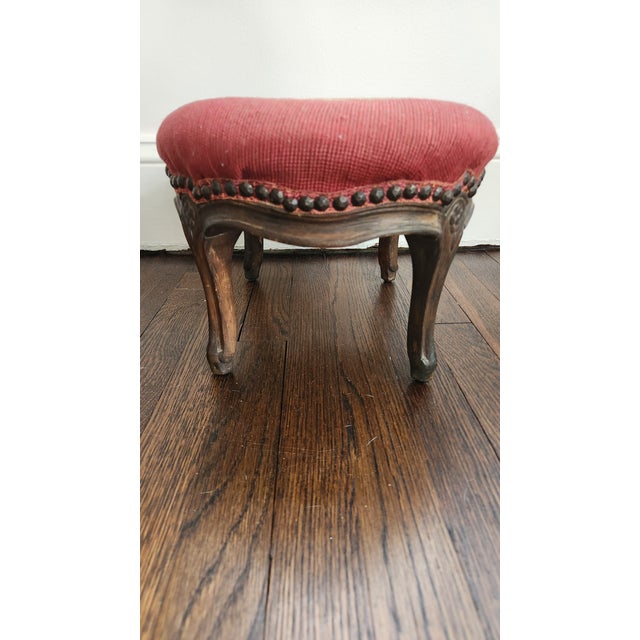 Early 20th Century Vintage Floral Needlepoint Footstool For Sale - Image 4 of 12