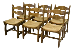 Oak Chairs with Straw Seats in the style of Guillerme et Chambron, 1950s, Set of 6
