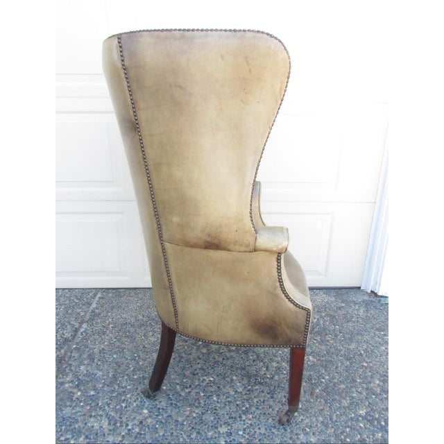Antique English George LLL Leather Wingback Armchair For Sale - Image 14 of 18