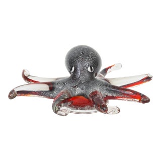 Vintage Coastal Murano Seguso Glass Octopus Sculpture With Silver Foil, 1980's For Sale