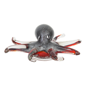 Vintage Coastal Murano Seguso Glass Octopus Sculpture With Silver Foil, 1980's