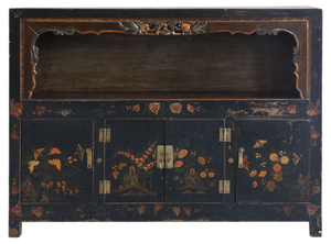 Antique Black Painted Display Cabinet