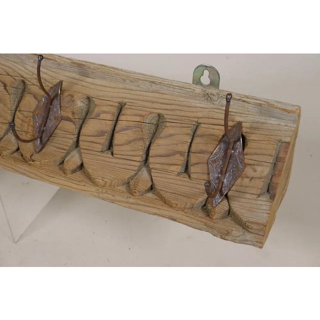 Antique Wood Handcarved Wall Coat Rack, 1890s For Sale - Image 3 of 12