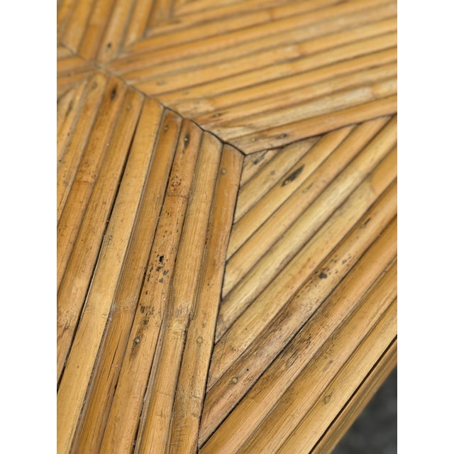 Vintage Palm Beach Pencil Reed Console With Geometric Inlaid Top in Style of McGuire For Sale - Image 11 of 12
