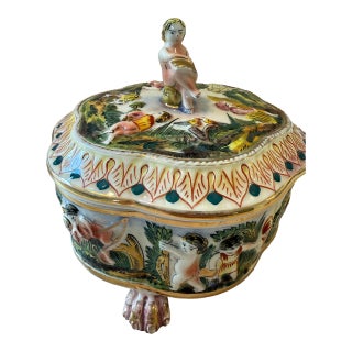 Vintage Italian Capodimonte Porcelain Lidded Box For Sale