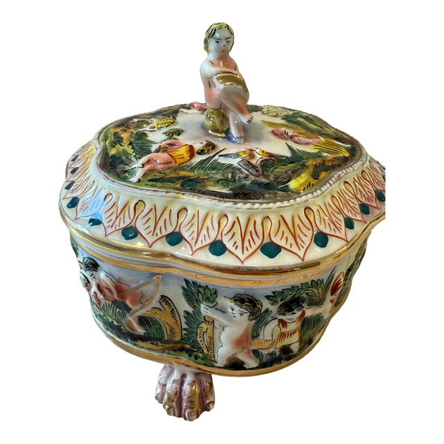 Vintage Italian Capodimonte Porcelain Lidded Box For Sale