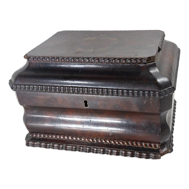 19th Century English Regency Sarcophagus Form Tea Caddy Box With Mahogany Veneer For Sale