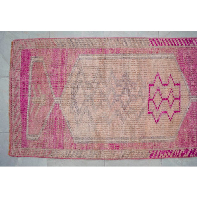 Vintage Turkish Hand-Knotted Runner Rug Pink Hallway Kitchen Decor - 2′10″ × 8′8″ For Sale - Image 9 of 13