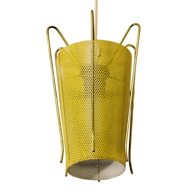 Mid-Century Pendant Lamp in Perforated Yellow Metal, 1950s For Sale - Image 6 of 6