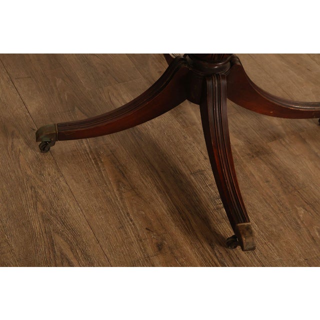 1940's Vintage Pair of Regency Style Mahogany Green Leather Top Pedestal Side Tables For Sale - Image 11 of 18