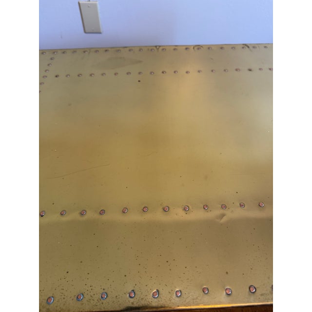 Vintage Sarreid Ltd. Handcrafted in Spain Brass-Clad Campaign Coffee Table With Two Drawers and Glass Top For Sale - Image 9 of 12