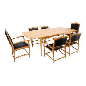 Mid 20th Century Solid Curly Maple Table with 6 Chairs Hand Made Jointly Studio Dining Set - 7 Pieces