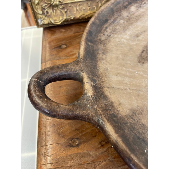 1970s Handcrafted Clay Griddle With Handles -Rustic Earthenware Cooking Pan For Sale - Image 5 of 9