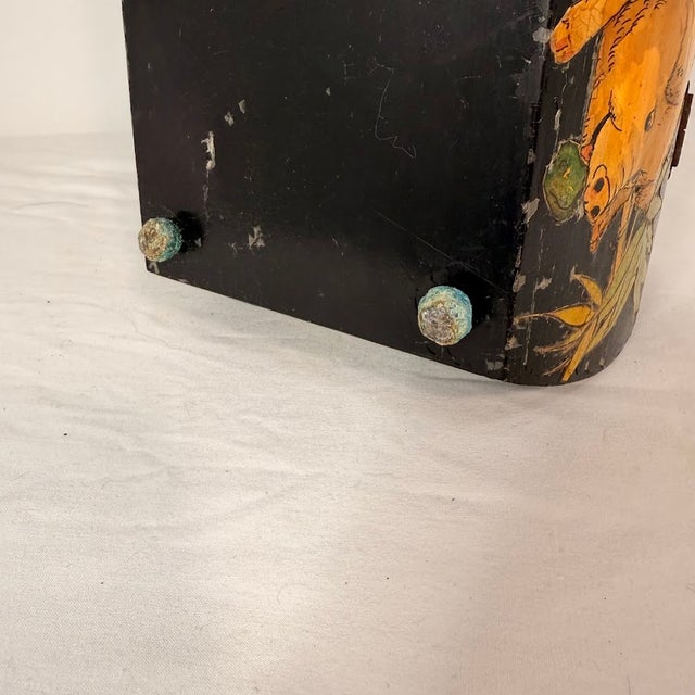 Onyx Vintage Hand Painted Chinese Wood Jewelry Box Black Lacquer Pig Flower Bamboo Red Interior For Sale - Image 8 of 13