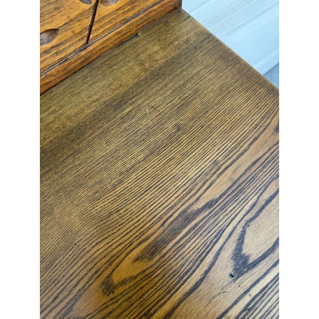 Antique Oak Washstand With Carved Backsplash, Cabinet and Brass Hardware For Sale - Image 9 of 12
