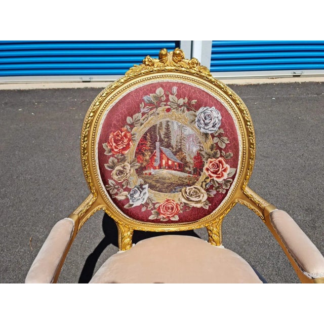 French New Designs Gilded French Louis XVI Style Armchair /Chair/Settee With Simple Back Design For Sale - Image 3 of 9