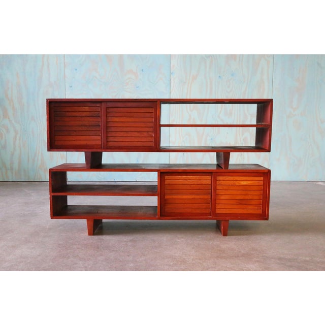 1970s Studio Made Double Sided Console Tables in Pine With Louvered Doors - A Pair For Sale - Image 6 of 13