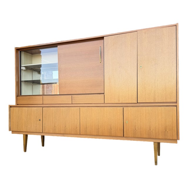 Mid-Century German Large Teak Wall Unit Cabinet Hutch by Munker-Modell For Sale