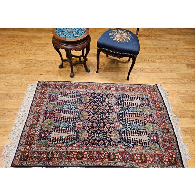 Persian Antique Persian Tabriz Area Rug, Hand-Knotted Wool, All-over Geometric Pattern, Navy & Green, 3x6 For Sale - Image 3 of 13