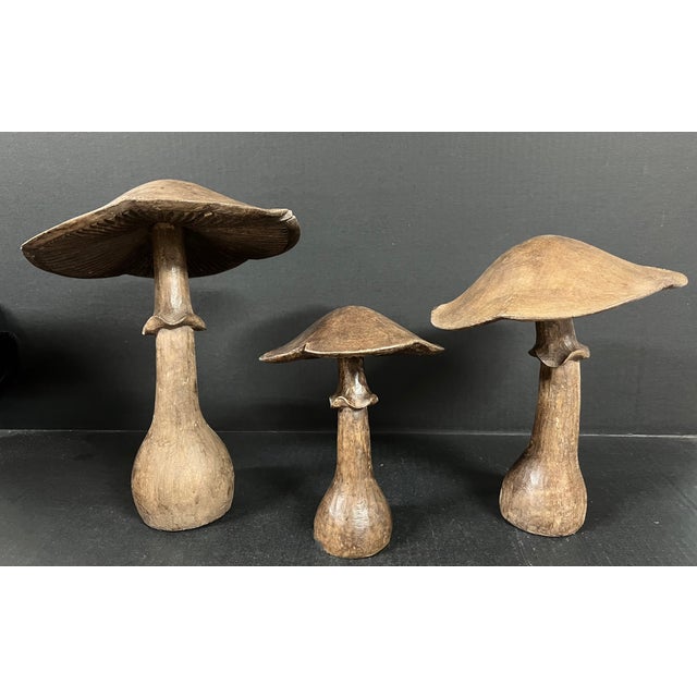 Late 20th Century Set of 3 Folk Art Carved Wood Mushroom Sculpture #M45 For Sale - Image 4 of 10