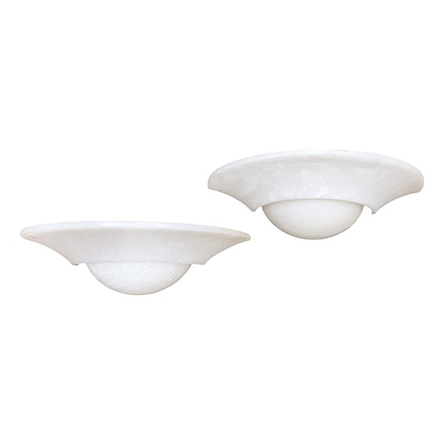 Large Art Deco Alabaster Wall Lamps, 1970s, Set of 2 For Sale