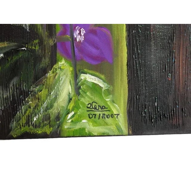 Textile Contemporary Textured Floral Still Life Oil Painting Signed Vera For Sale - Image 7 of 9