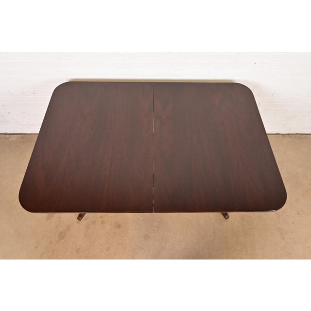 Brown Baker Furniture Style Georgian Mahogany Double Pedestal Extension Dining Table, Newly Refinished For Sale - Image 8 of 13