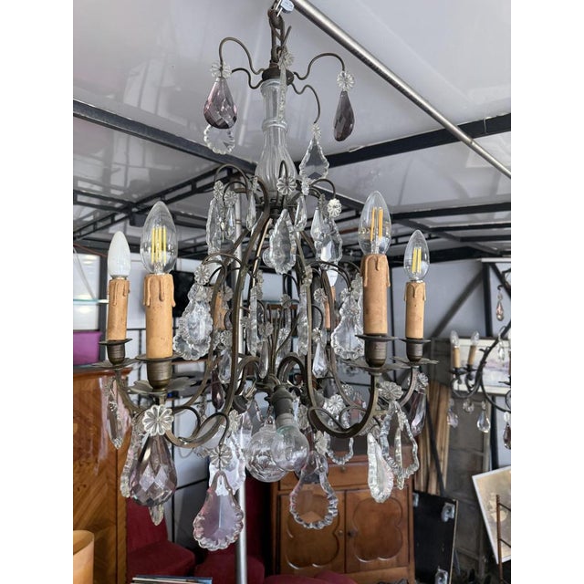 Louis XV 9-Light Cage Chandelier with Crystal Drops For Sale - Image 5 of 9