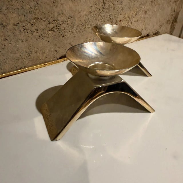 1960s Pair Vintage Mid Century WMF Ikora Silver-Plated Candlesticks For Sale - Image 5 of 17