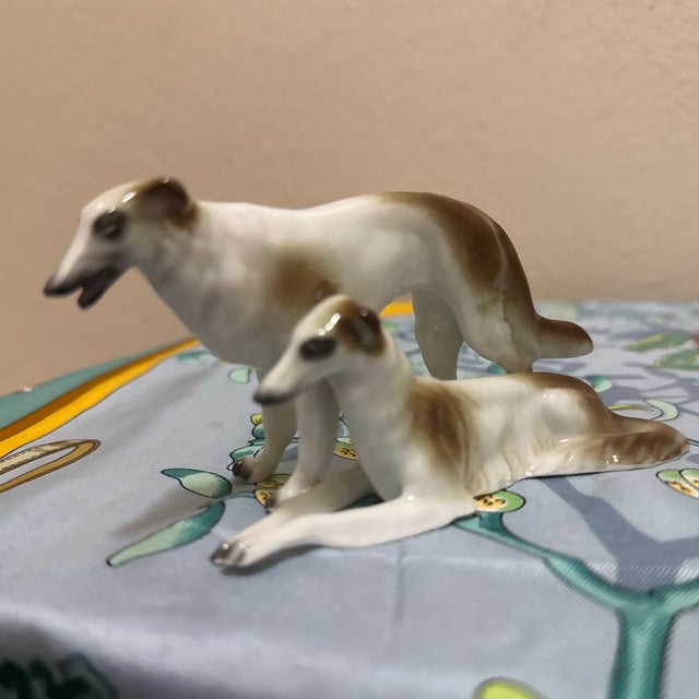 Ceramic Vintage Porcelain Borzoi Russian Wolfhound Figurine - Standing & Reclining Dog Figurine For Sale - Image 7 of 8