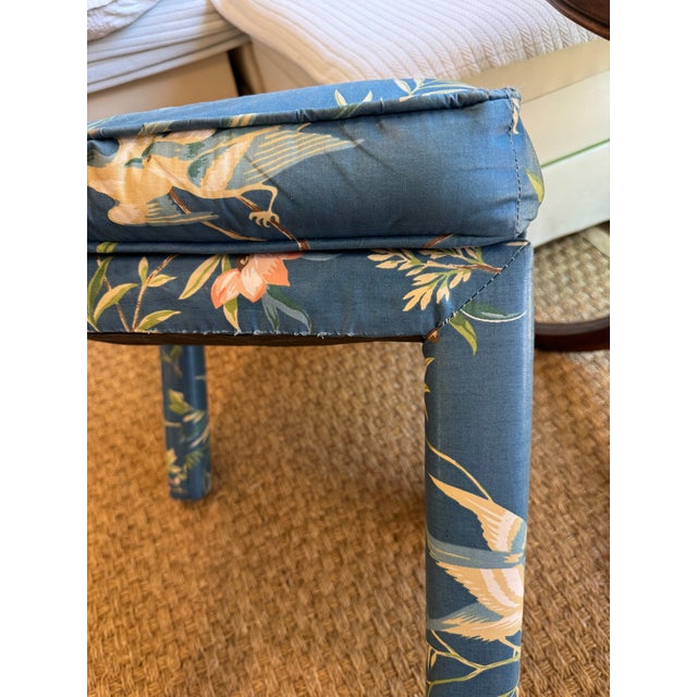 Chinoiserie Pair of Vintage Parsons Ottomans in Chinoiserie Bird & Botanical Print For Sale - Image 3 of 10