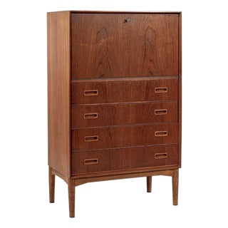 Mid-Century Danish Modern Teak Secretary Desk or Bar Cabinet Made in Denmark 1960s For Sale