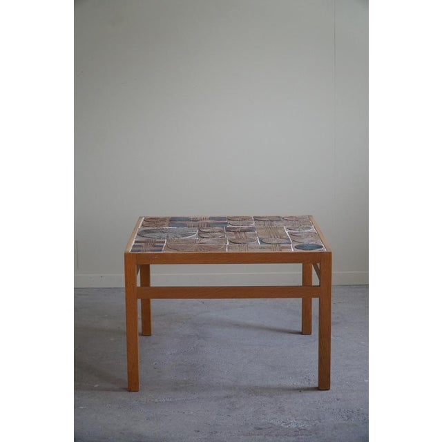 Brown Danish Modern Coffee Table in Oak & Ceramic Tiles attributed to Tue Poulsen, 1960s For Sale - Image 8 of 15