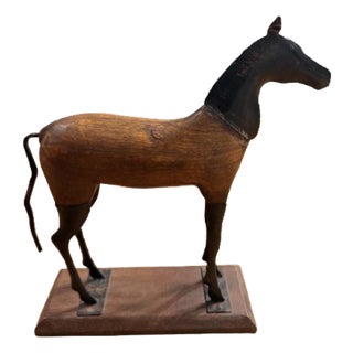Mid 20th Century Modern Carved Wood & Metal Sculpture of a Horse in the Style of Ralph Lauren For Sale