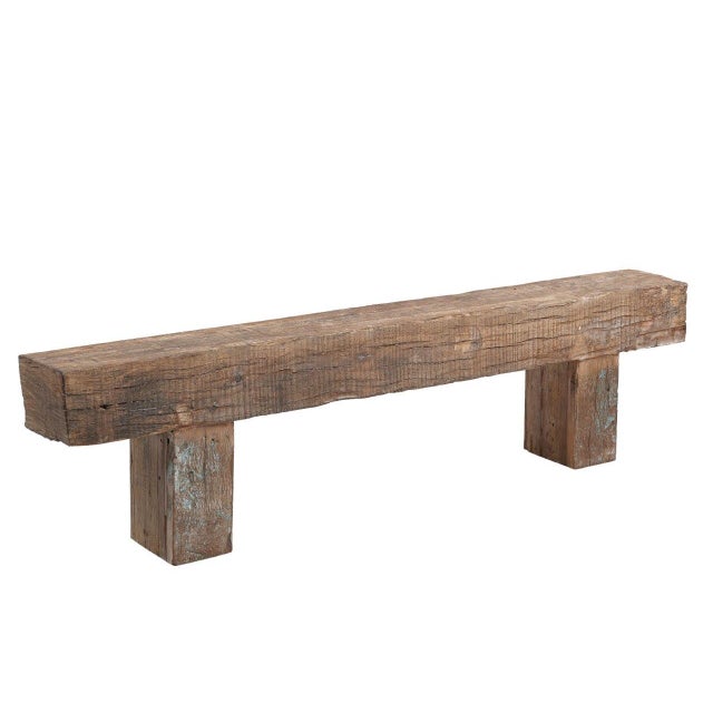 Indian Carved Front Rustic Teakwood Bench For Sale - Image 4 of 4