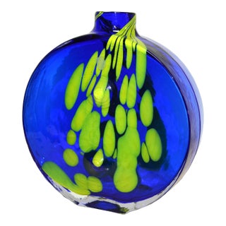 1974s Jan Gabrhel Chlum U Trebone Blue and Green Glass Vase Vessel Czech Republic For Sale