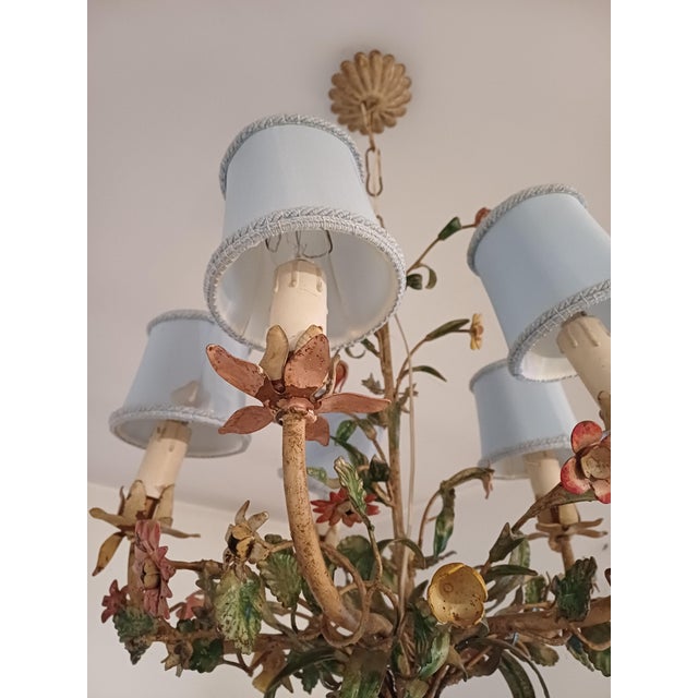 Italian Floral Five-Light Chandelier in Painted Metal, 1960s For Sale - Image 6 of 8