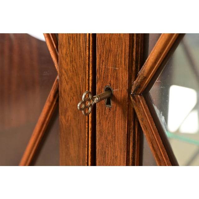 Baker Furniture Style Regency Flame Mahogany Lighted Breakfront Bookcase Cabinet With Drop Front Secretary Desk, Circa 1940s For Sale - Image 10 of 16