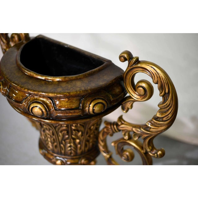 Vintage Contemporary Classical Urn Amphora Decorative Bronze Effect Planters - a Pair For Sale - Image 12 of 13