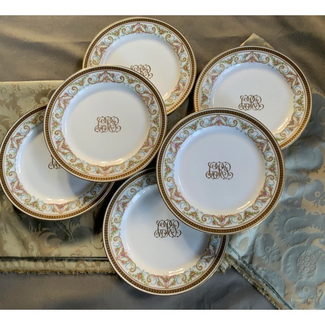 White French Porcelain Dinner Plates - Hand Painted Set of 6 For Sale - Image 8 of 10