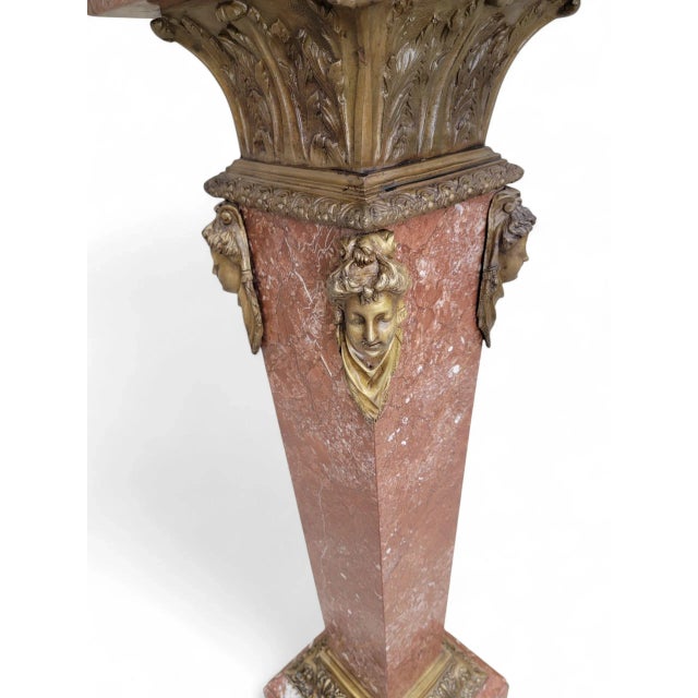Early 20th Century Antique French Louis XV Rouge Marble and Figural Bronze Maiden Pedestal Stand For Sale - Image 5 of 11
