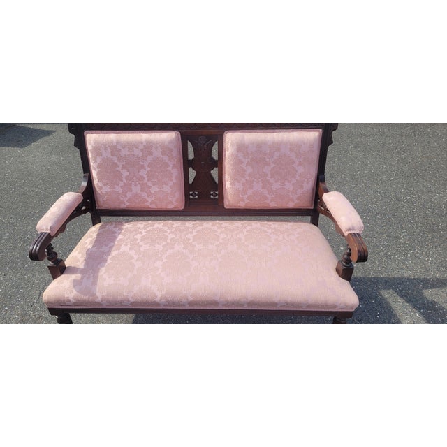 Wood Late 19th Century Edwardian Style Victorian Era Carved Settee For Sale - Image 7 of 11